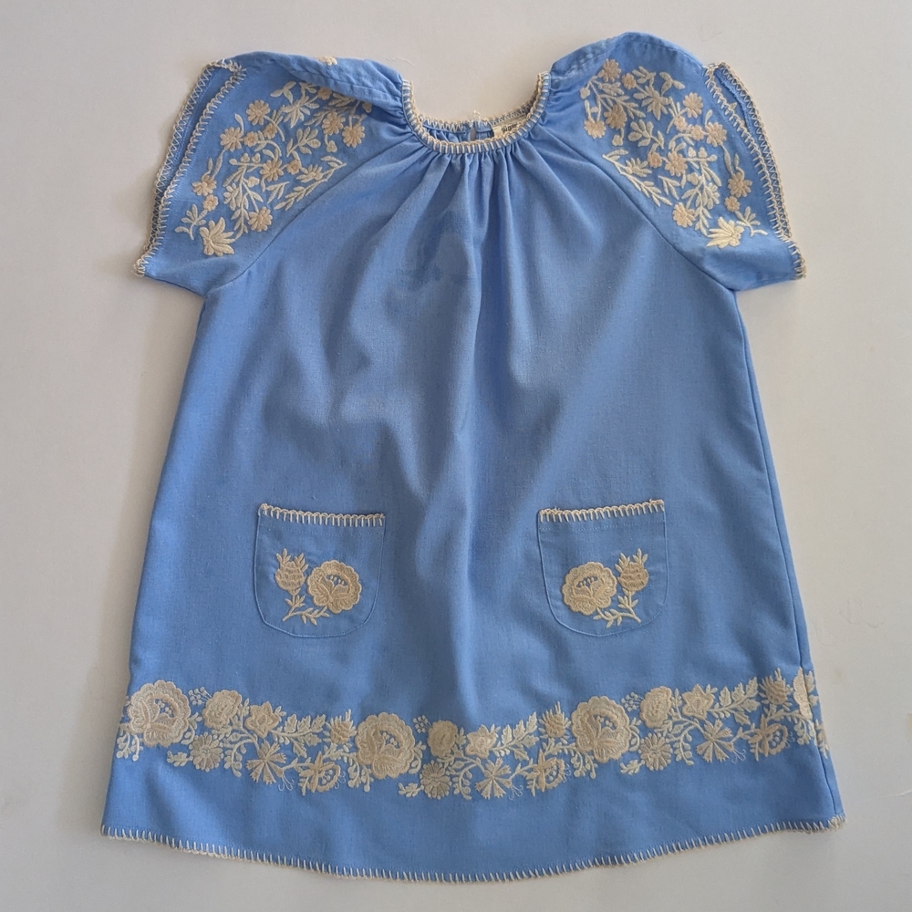 Blue Linen Embroidered Dress 5-7yr